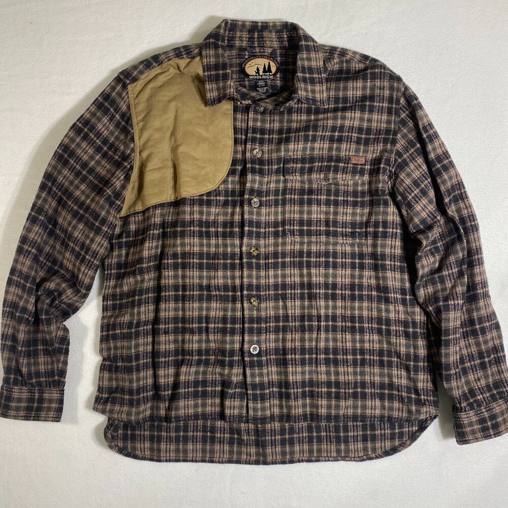 Woolrich Sportsman’s Collection Hunting Flannel Shirt XL Plaid Elbow Patches VTG